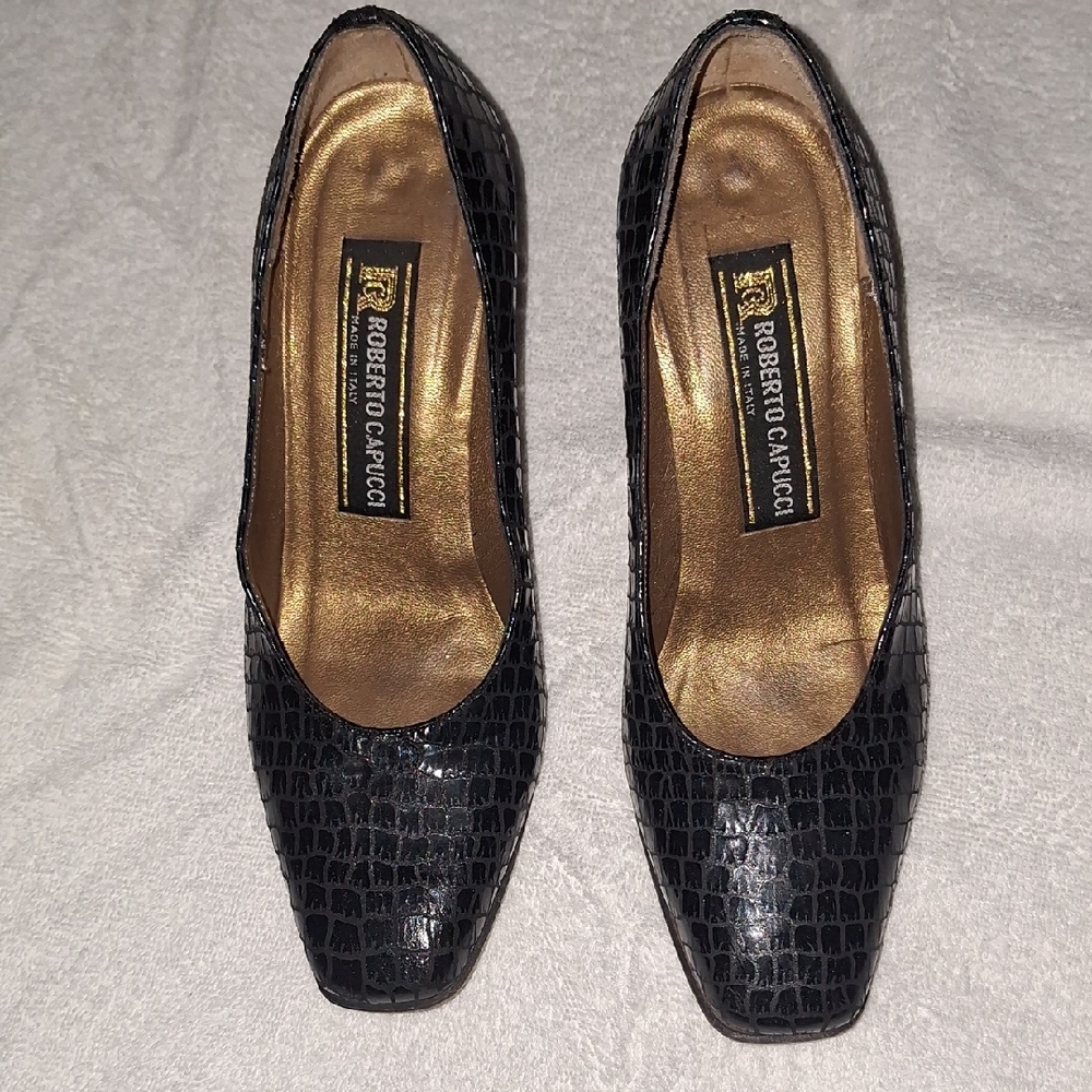 Roberto Capucci Black Crocodile Pattern Women's Shoes‎